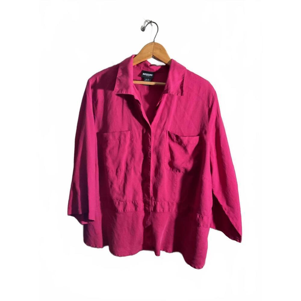 Notations Pink  Silk Peplum Button-Down Shirt with Pockets 2x